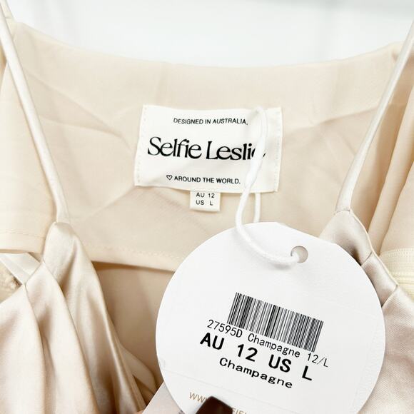 NWT Selfie Leslie Coquette Well Verse Pleated Bust Front Split Slip Dress Size L - Picture 8 of 13